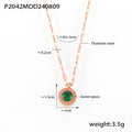 Rose Gold Roman Emerald round Glass Stone Embellished Necklace Women Retro Affordable Luxury Feeling Titanium Steel Clavicle Chain