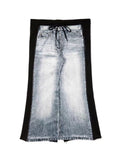 Spring Summer Deconstruction Niche Design Worn Looking Washed out Denim Printing Patch Sweater Long Skirt Women