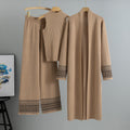 Autumn Winter Middle East Elegant Graceful Cardigan Robe Knitted Wide Leg Pants Three Piece Set for Women