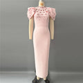 Lotus Leaf Sleeve Rhinestone Bandage One Piece Dress Ladies Party Cocktail Elegant Formal Dress