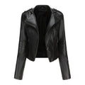 Slim Fit Long Sleeved Spring Autumn Leather Jacket Women Rivet Popular Short Jacket Zipper Leather Jacket
