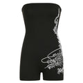 Dragon Print Tube Top Jumpsuit Skinny Sheath Sleeveless Chest Wrapped Sports Shorts