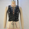 Women Clothing Solid Color Corns Lace Up Faux Leather Sleeveless Vest Women Tops