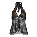 Dark Sexy Nightclub Trendy Halterneck Vest Women Lace Hollow Out Cutout Mesh Lace up Backless Top
