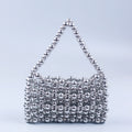 Trendy Best Silver Electroplated Hand Woven Acrylic Street Shooting Casual All Match Beaded Handbag