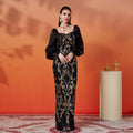 Women Senior Long Sleeve Square Neck Slim Fit Sheath Sequined Cocktail Evening Dress