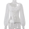 Women Clothing Autumn Sexy Crochet Stringy Selvedge Lace up Cropped Long Sleeve T shirt Top Women