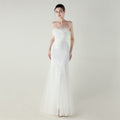 Sequin Beaded Tube Floral Ostrich Feather Tube Top Cross Strap Mesh Fishtail Evening Dress Cocktail Wedding