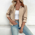 Women Clothing Autumn Winter Collared Jacket Short Contrast Color Coat Women