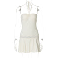 Women Clothing Summer off Neck Tube Top Halter Strap Backless Lace Stitching Dress
