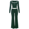 Women Clothing Casual Fall Camisole Long Sleeve Jacket Slim Fit Bootcut Pants Three Piece Set