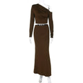 Best Seller in Women Clothing Summer Shoulder Baring Long Sleeved Top Slim Skirt Two Piece Sets Women