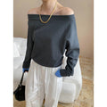 Early Autumn Blogger off Shoulder Design Striped Stitching Long Sleeve T shirt