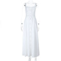 French Slim Fit U Neck Stitching Drawstring Lace up Sexy Waist Tight Cutout Sling Dress