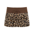Vintage Leopard Print Stitching Waist Head Contrast Skirt Women Lace up Sexy Thread Furry Skirt