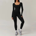 Long Sleeve Yoga Jumpsuit Back Pockets Scrunch bottom Backless