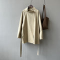 Retro Elegant Mid Length Trench Coat Women Spring Loose Waist Stand Collar Top