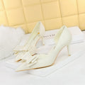 Korean Pedicure Slim Fit Sweet Women Shoes Stiletto Heel Shallow Mouth Pointed Toe Side Hollow Out Cutout Bow Pumps