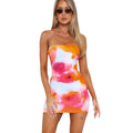 Women Clothing Summer Sexy Tube Top Off Shoulder Tight Waist Hip Bag Printing Dress