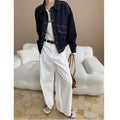 French High Grade Elegant Stand Cutting Line Split High Waist Slimming Straight Wide Leg Jeans