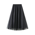 Bright Silk Pleated Skirt Mesh Skirt Women Mid Length Gauze Skirt Two Sided Wear