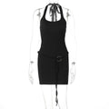 Summer Women Solid Color Sexy Lace Halter Short Dress Backless Sheath Dress