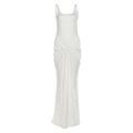 Fall Women Clothing Solid Color U Neck Slim Fit Sexy Backless Pleated Cami Dress Maxi Dress