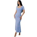 Women Clothing Summer Printed Round Neck Short Sleeve Waist Controlled Slimming Sheath Dress Women