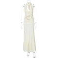 Women's V-neck Ruffled Halter Spaghetti Straps Detail Twisted Dress Suit