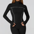 Contrast Color Brushed Yoga Coat Zipper Windproof Slim Jacket Outdoor Sports Running Fitness Clothes Women