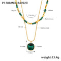Natural Stone Beaded Crystal Stone Embellished Double Layer Necklace Stainless Steel All Match Clavicle Chain Necklace