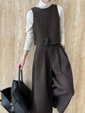 Two Way Vest Wide Leg Pants Women Autumn Winter Woolen Two Piece Sets