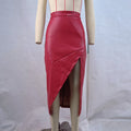 Women Clothing Autumn High Waist Slim Fit Slit Skirt Irregular Asymmetric Leather Skirt
