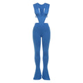 Summer Women Sexy Deep V Plunge Lace up Jumpsuit Slim Trousers Two Piece Sets
