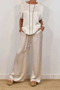 Spring Summer Trend Loose Shirt Wide Leg Pants Casual Two Piece Sets
