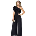 Wooden Ear Shoulder High Waist Loose Straight Women Jumpsuit