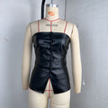 Faux Leather Women French Design Single Breasted Sexy Tube Top Leather Top Tube Top Short Vest