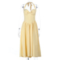 Halter Bow Waist Slimming Chest A line Dress Women Evening Maxi Dress