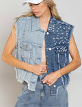 Denim Vest Splicing Beads Loose Women Short Denim Jacket