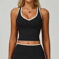 Sollinarry Contrast Color Binding Sports Vest Naked Women Feeling Hollow Out Cutout out Beauty Back Exercise Underwear Skinny Running Workout Clothes