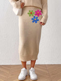 Women Clothing Mid Length Elegant Skirt Embroidered Floral Stitching Woolen Skirt