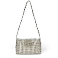 Retro Silver Beaded Bag Crossbody Bag Mobile Phone Bag Small Square Bag with Zip Hand Woven Bag