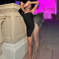 Solid Color Chest Wrap Adult Lady Like Woman Style Stitching Tassel Split Dress