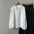 Stand Collar Shirt Women Spring Pleated Puff Sleeve Baby Shirt