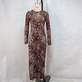 Women Clothing Round Neck Long Sleeve Mesh Floral Print Slit Dress Women Beach Vacation