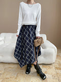 Blogger Love Product Irregular Asymmetric Design Elastic High Waist Contrast Color Check Skirt