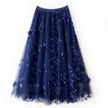 Mesh Embroidered Skirt Gentle Mid Length Skirt Three Dimensional Floral Heavy Work Gauze Skirt Fresh Fairy Dress
