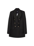 Women's Double Breasted Blazer - Vintage Long Sleeve Outerwear with Pockets