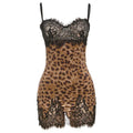 Sexy Leopard-print Slim-fit Backless Lace Splicing Sling Dress