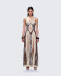 Leopard Print Sling Lace Patchwork Slit Exposed Navel Dress